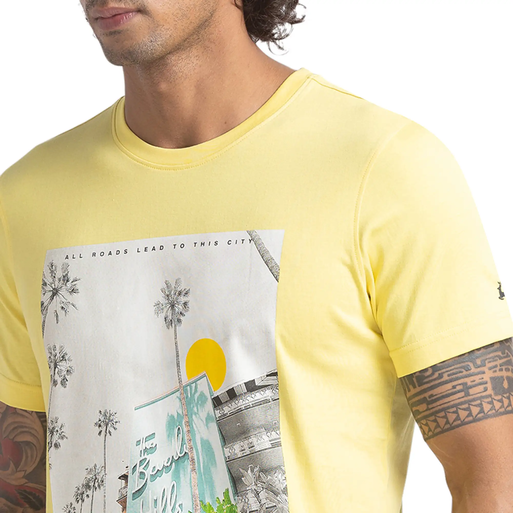 Men Yellow Regular Fit Graphic Cotton T-Shirt - Image 6