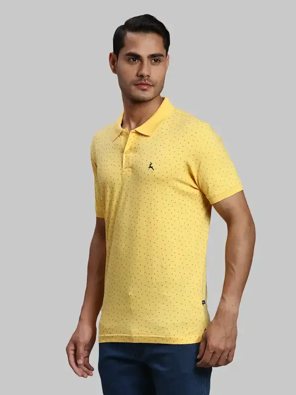 Men Yellow Regular Fit Print Cotton Round Neck Collar Polo T-Shirt - Image 3