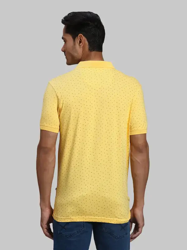 Men Yellow Regular Fit Print Cotton Round Neck Collar Polo T-Shirt - Image 4