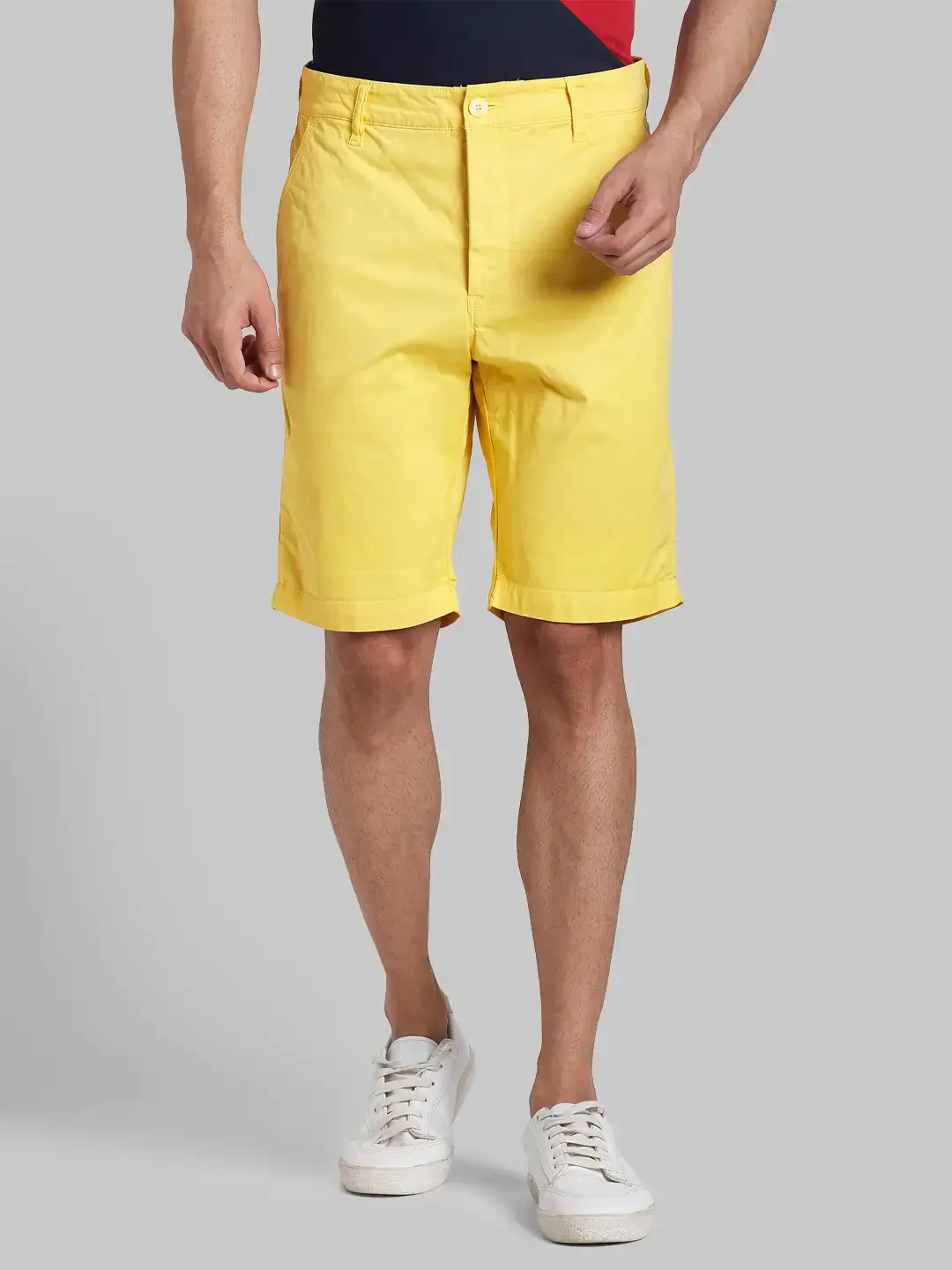 Men Yellow Regular Fit Solid Cotton Blend Shorts