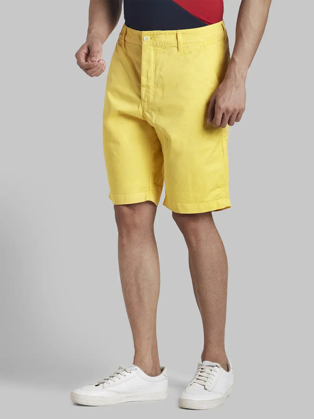 Men Yellow Regular Fit Solid Cotton Blend Shorts - Image 3
