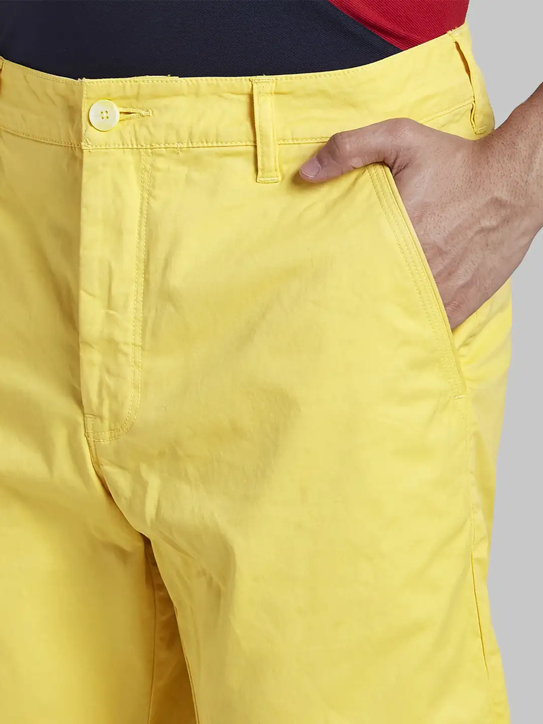 Men Yellow Regular Fit Solid Cotton Blend Shorts - Image 6