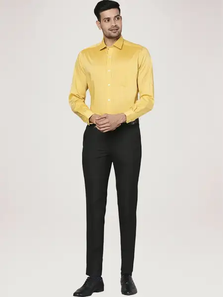 Men Yellow Regular Fit Solid Cotton Full Sleeve Shirts - Image 2