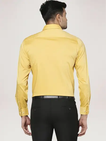 Men Yellow Regular Fit Solid Cotton Full Sleeve Shirts - Image 3