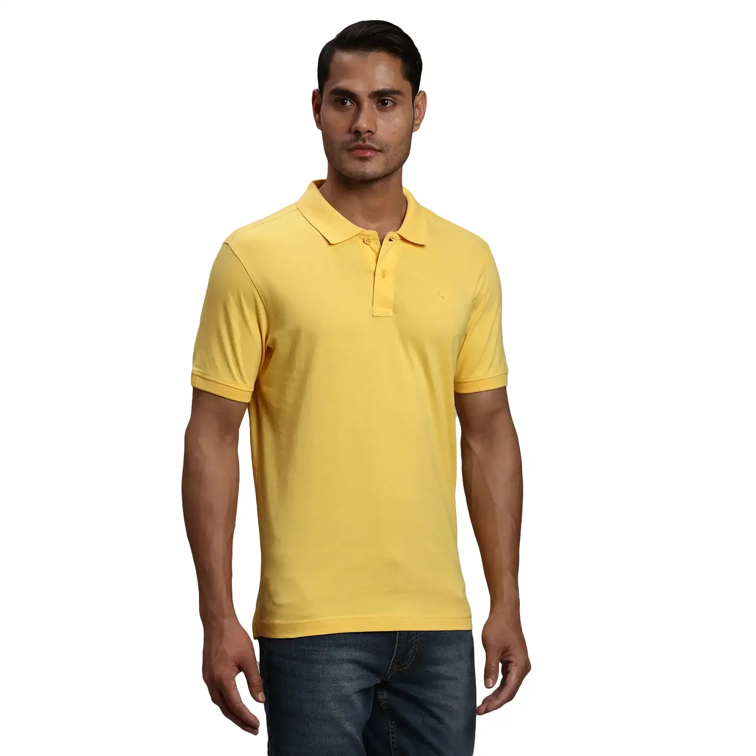 Men Yellow Regular Fit Solid Cotton Half Sleeve Round Neck Collar Polo T-Shirt