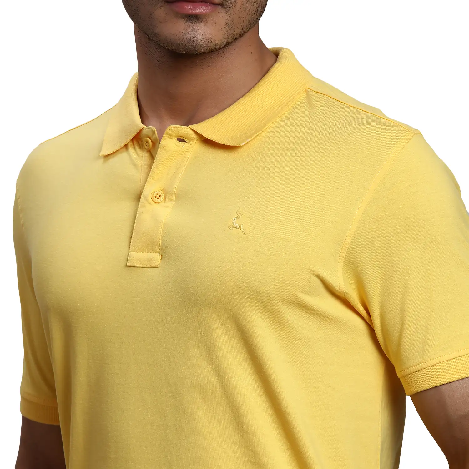 Men Yellow Regular Fit Solid Cotton Half Sleeve Round Neck Collar Polo T-Shirt - Image 6