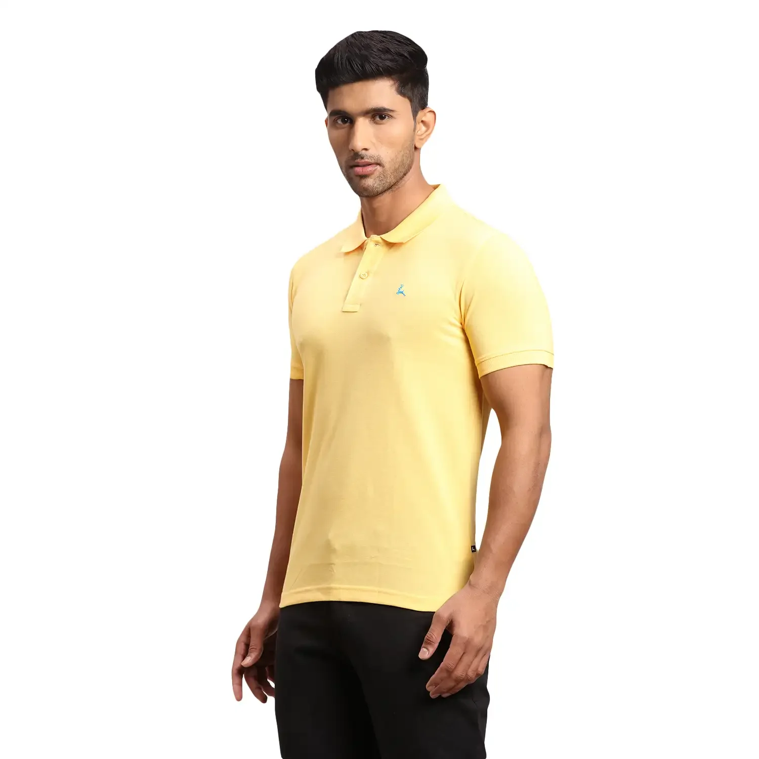 Men Yellow Regular Fit Solid Cotton Polyester Blend Round Neck Collar Polo T-Shirt - Image 3