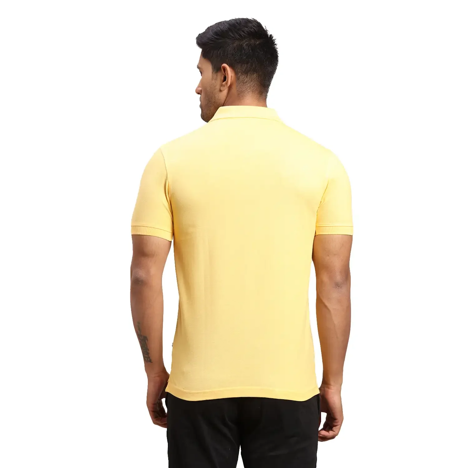 Men Yellow Regular Fit Solid Cotton Polyester Blend Round Neck Collar Polo T-Shirt - Image 4