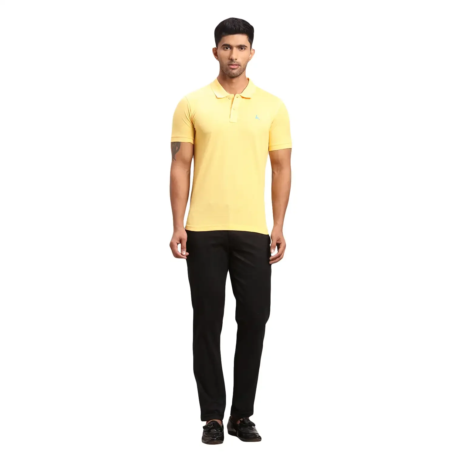 Men Yellow Regular Fit Solid Cotton Polyester Blend Round Neck Collar Polo T-Shirt - Image 5