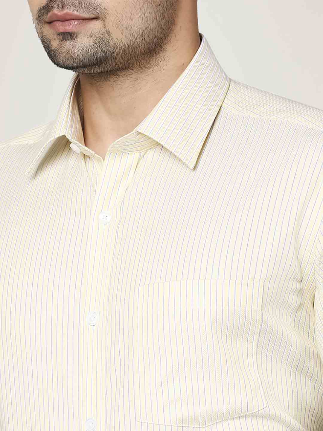 Men Yellow Regular Fit Stripe Cotton Full Sleeve Ainsley Collar Shirts