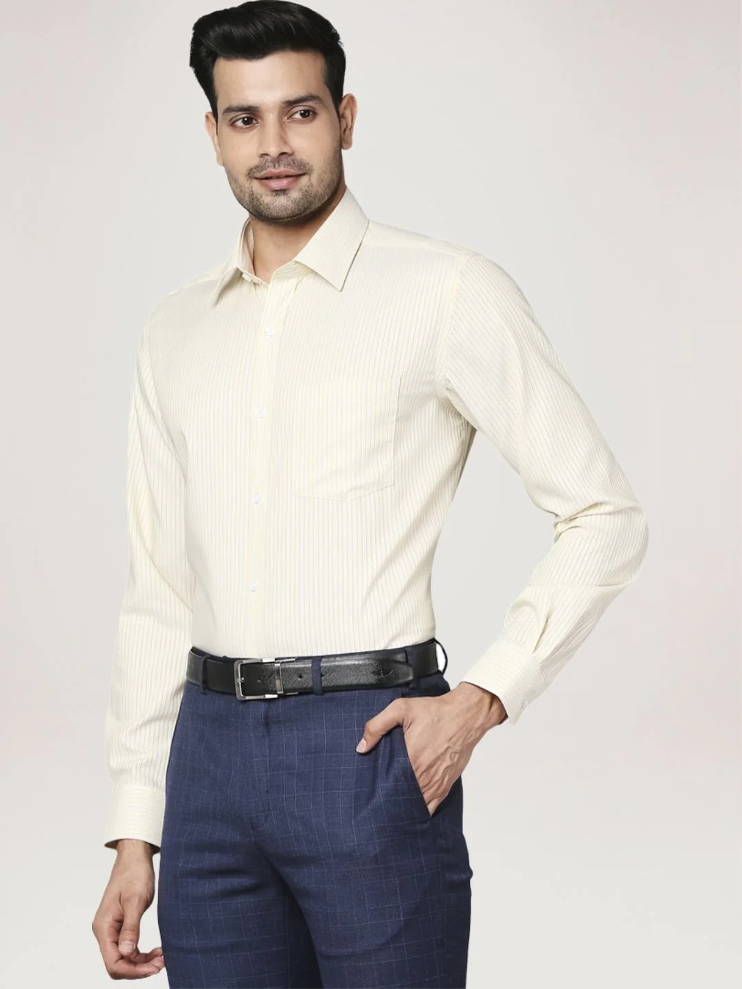 Men Yellow Regular Fit Stripe Cotton Full Sleeve Ainsley Collar Shirts - Image 6