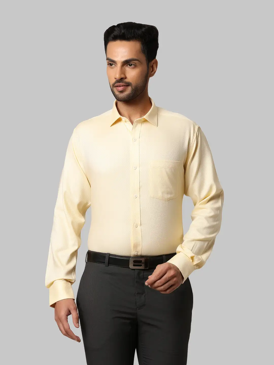 Men Yellow Regular Fit Structure Cotton Full Sleeve Shirts