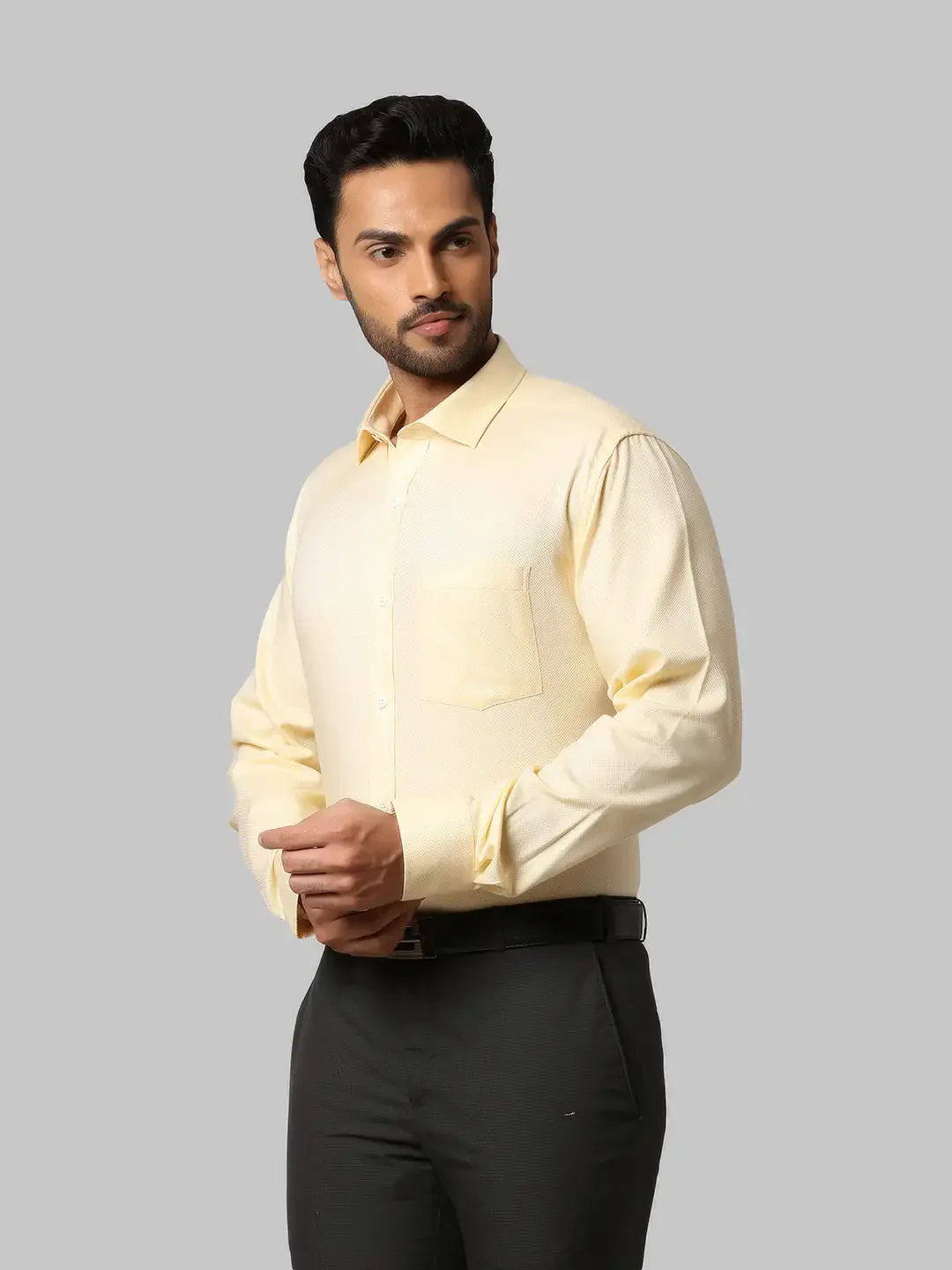 Men Yellow Regular Fit Structure Cotton Full Sleeve Shirts - Image 3