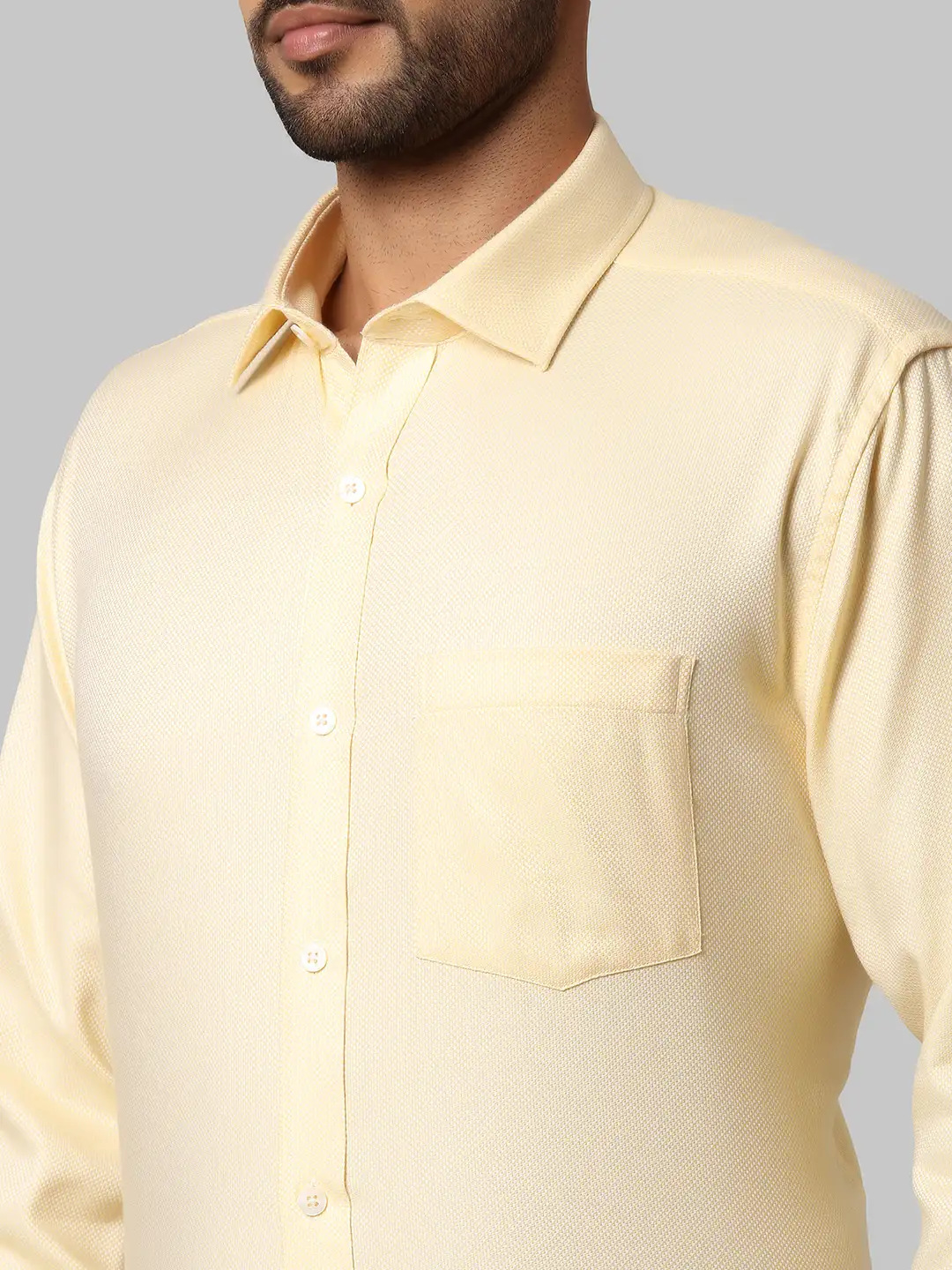 Men Yellow Regular Fit Structure Cotton Full Sleeve Shirts - Image 6