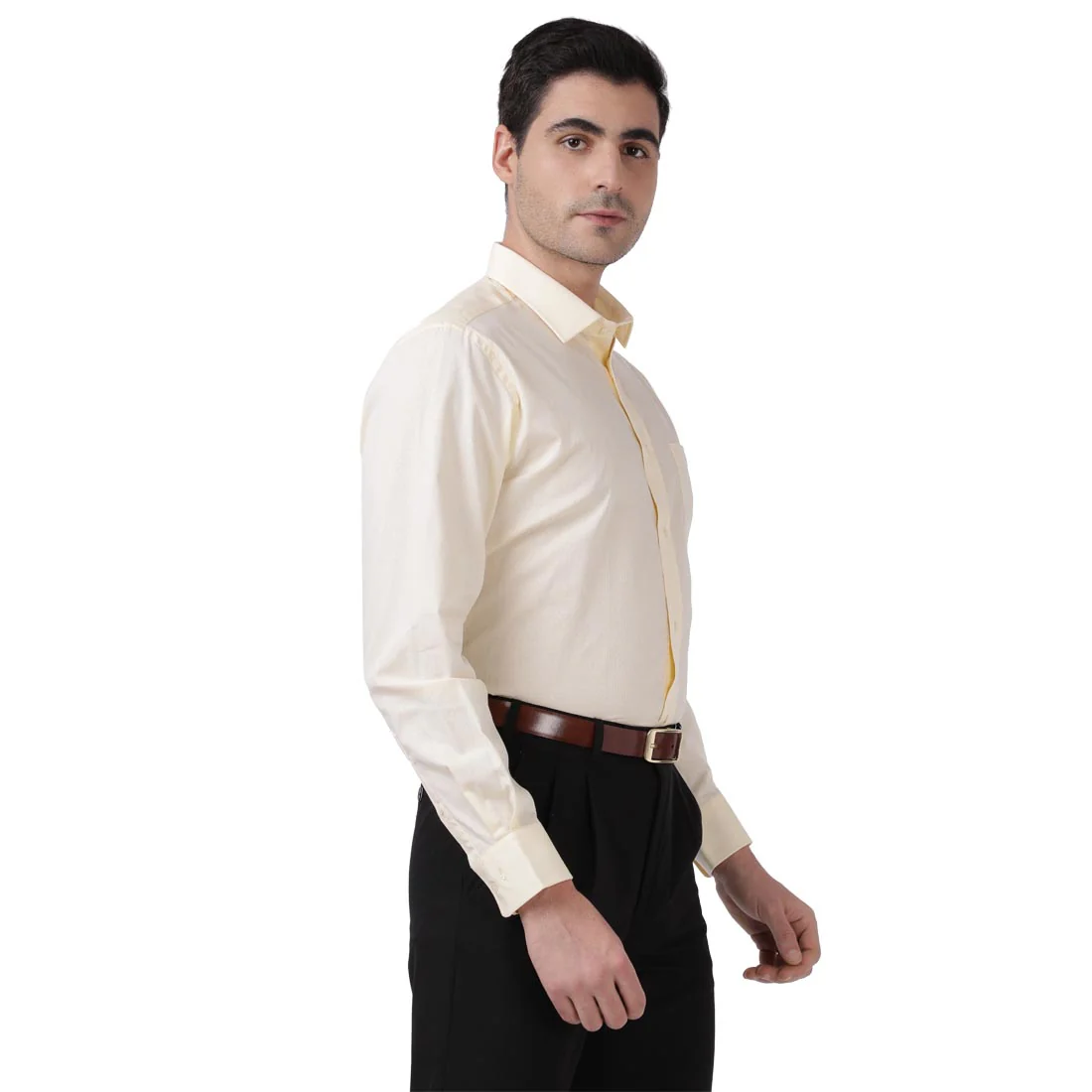 Men Yellow Regular Fit Structure Cotton Full Sleeve Shirts - Image 2