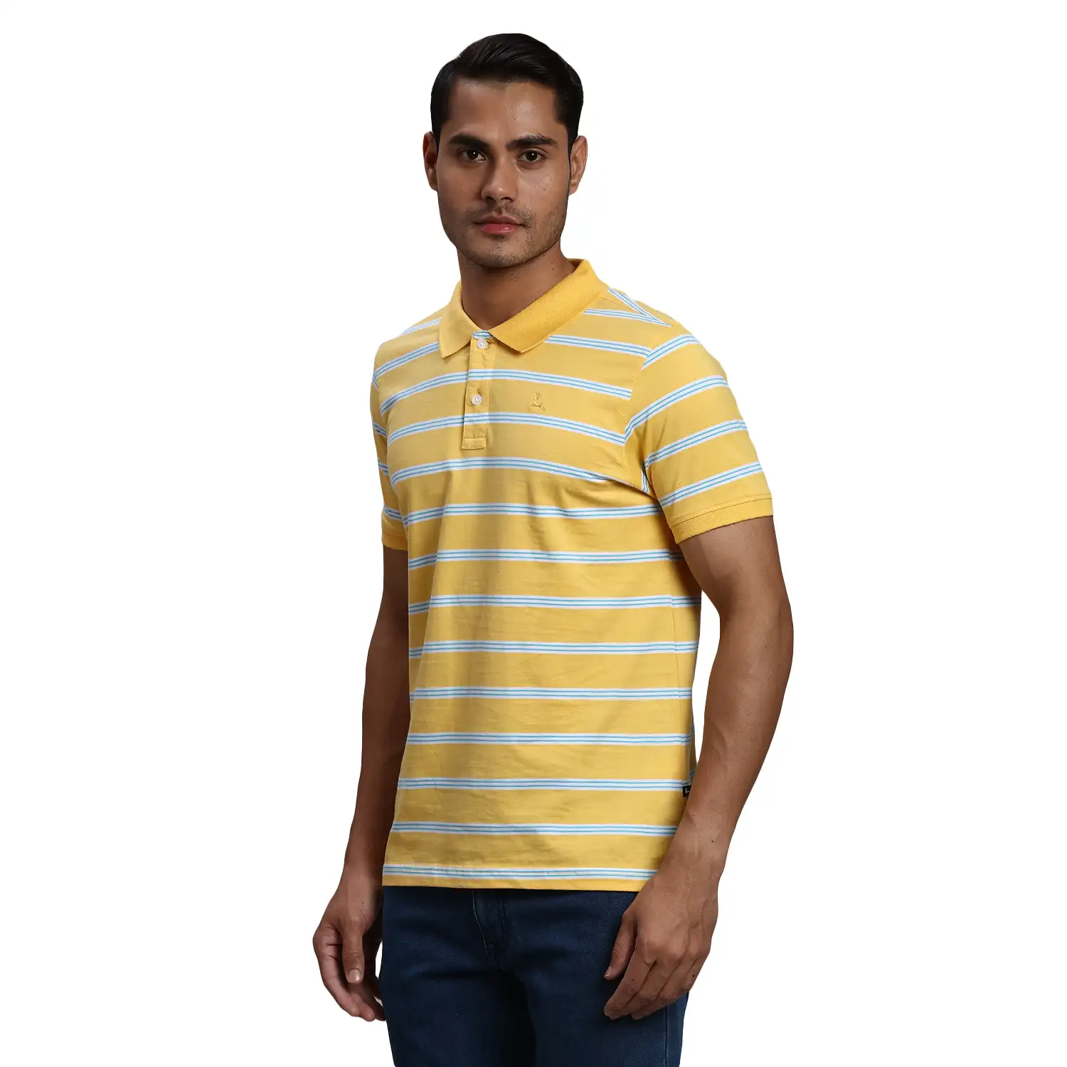 Men Yellow Regular Fit Yarn Dyed Cotton Round Neck Collar Polo T-Shirt - Image 3
