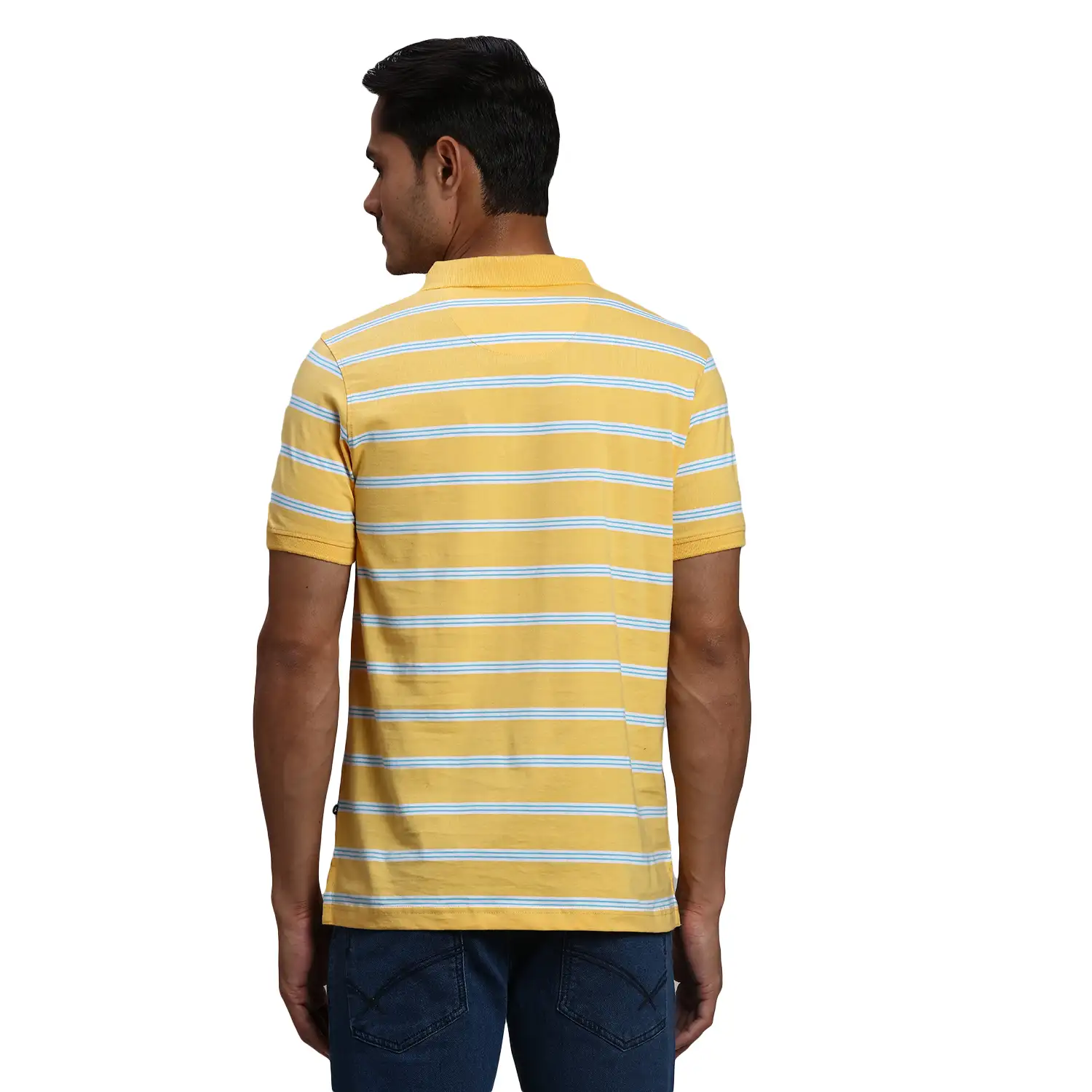 Men Yellow Regular Fit Yarn Dyed Cotton Round Neck Collar Polo T-Shirt - Image 4