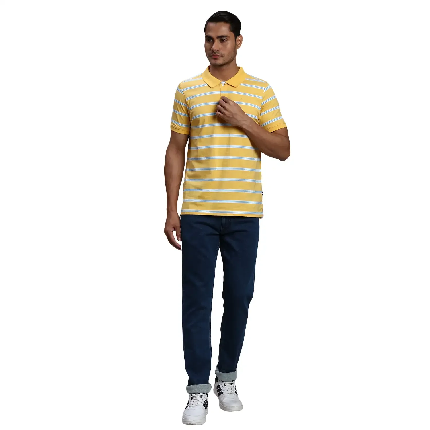 Men Yellow Regular Fit Yarn Dyed Cotton Round Neck Collar Polo T-Shirt - Image 5