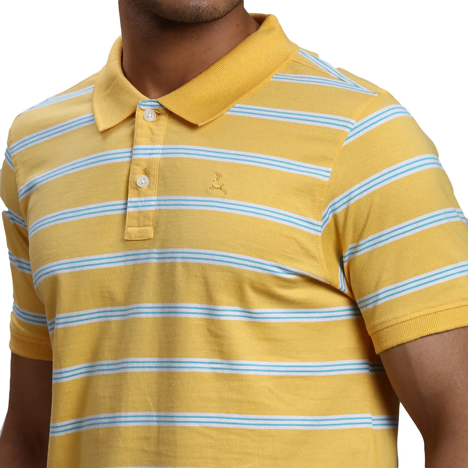 Men Yellow Regular Fit Yarn Dyed Cotton Round Neck Collar Polo T-Shirt - Image 6