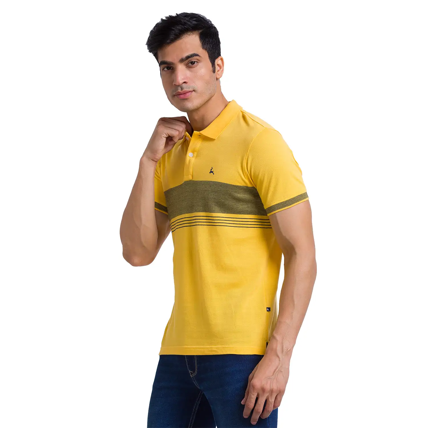 Men Yellow Regular Fit Yarn Dyed Cotton Round Neck Collar Polo T-Shirt - Image 3