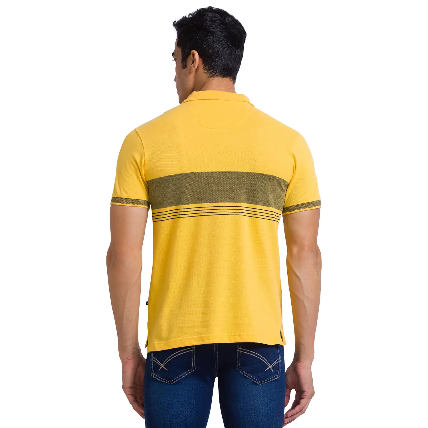 Men Yellow Regular Fit Yarn Dyed Cotton Round Neck Collar Polo T-Shirt - Image 4