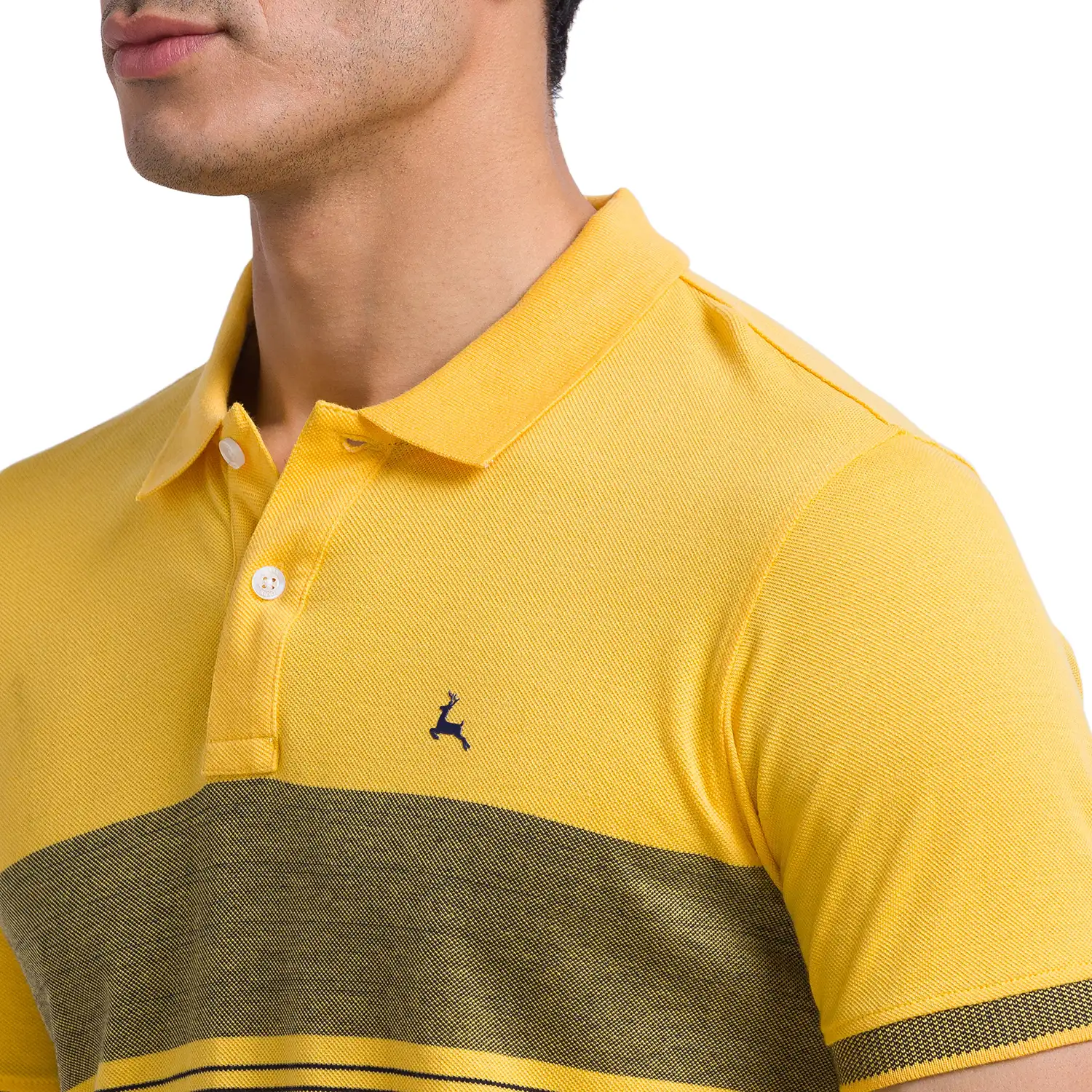 Men Yellow Regular Fit Yarn Dyed Cotton Round Neck Collar Polo T-Shirt - Image 6
