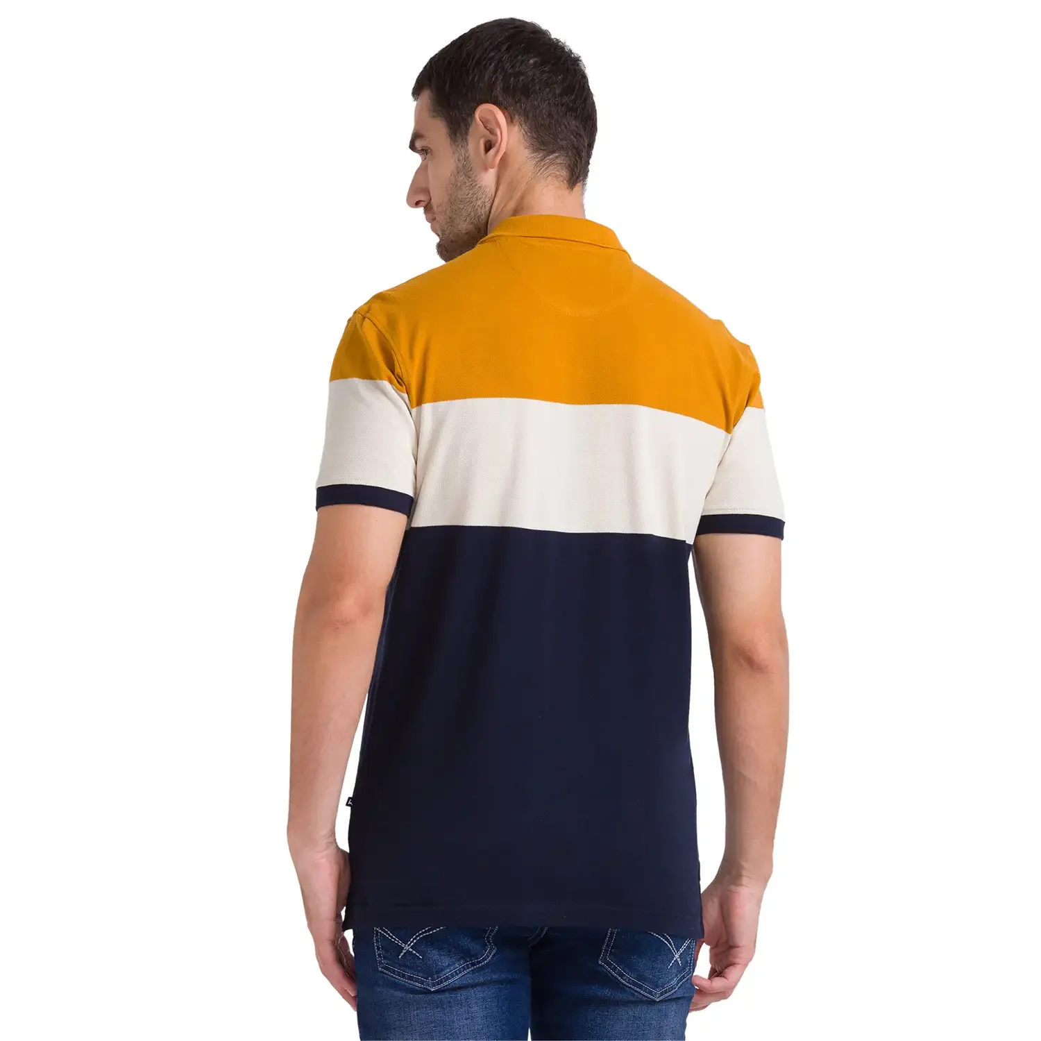 Men Yellow Regular Fit Yarn Dyed Cotton Round Neck Collar Polo T-Shirt - Image 4