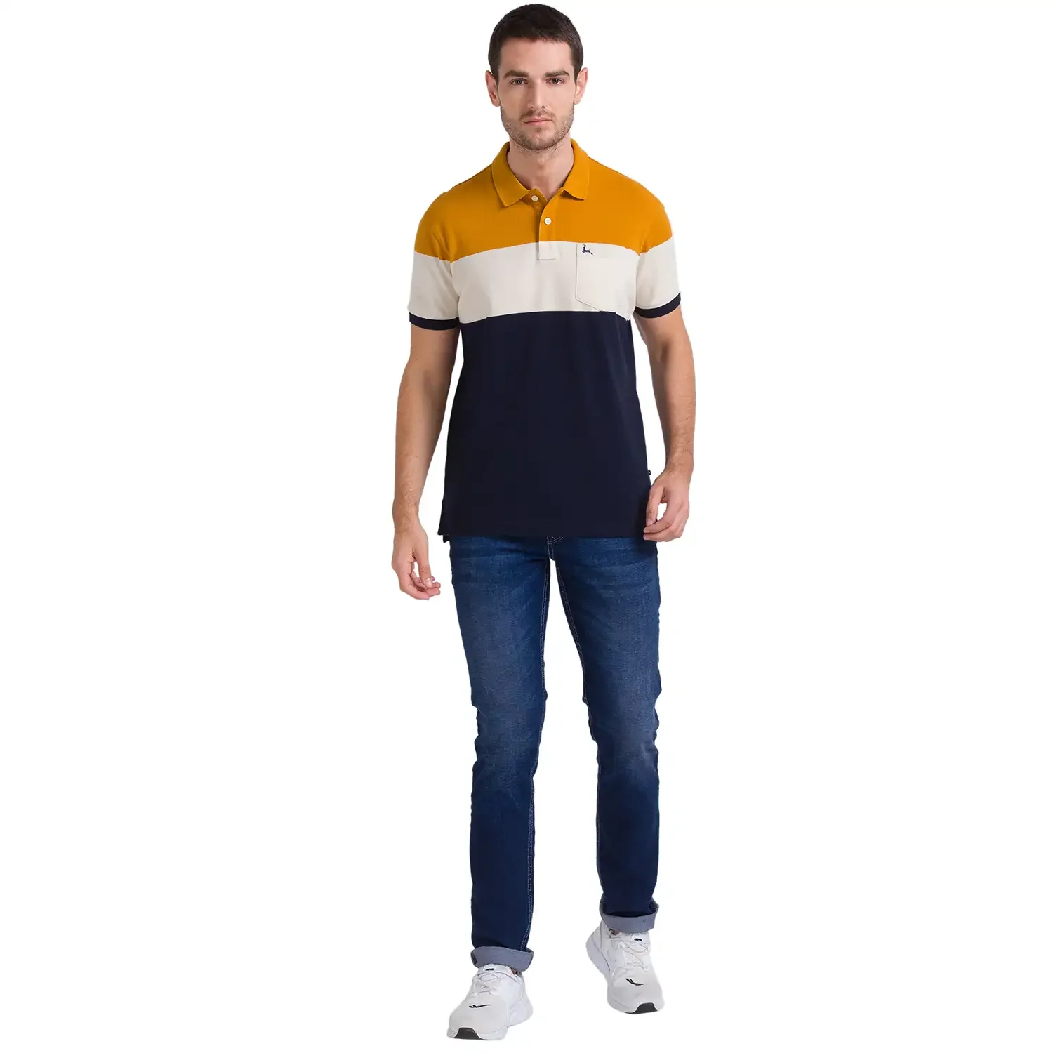 Men Yellow Regular Fit Yarn Dyed Cotton Round Neck Collar Polo T-Shirt - Image 5