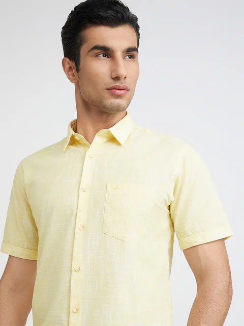 Park Avenue Men Yellow Slim Fit Chambray Casual Shirt - Image 6
