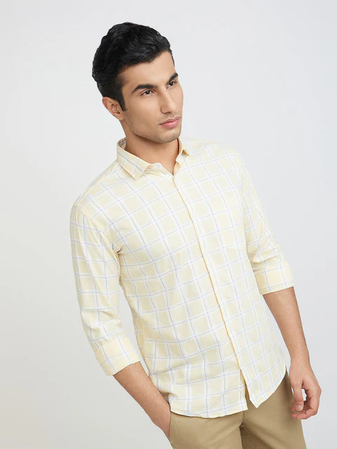 Park Avenue Men Yellow Slim Fit Checks Cotton Shirt - Image 2