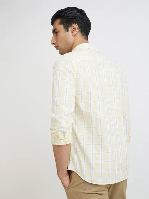 Park Avenue Men Yellow Slim Fit Checks Cotton Shirt - Image 5