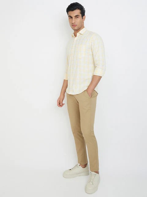 Park Avenue Men Yellow Slim Fit Checks Cotton Shirt - Image 6