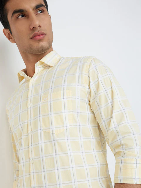 Park Avenue Men Yellow Slim Fit Checks Cotton Shirt - Image 7