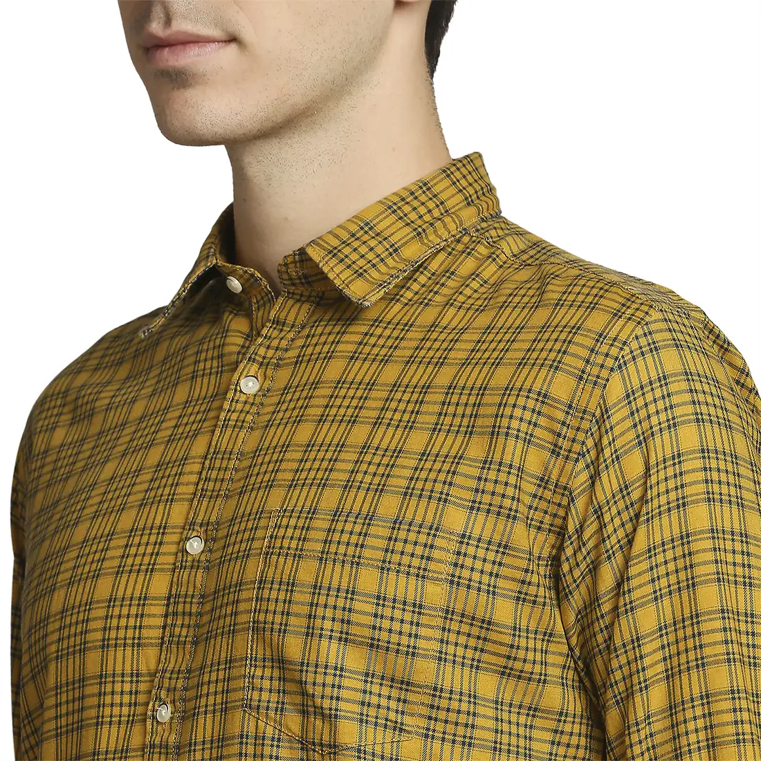 Men Yellow Slim Fit Checks Cotton Full Sleeve Regular Collar Shirts - Image 6