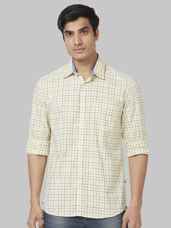 Men Yellow Slim Fit Checks Cotton Full Sleeve Shirts