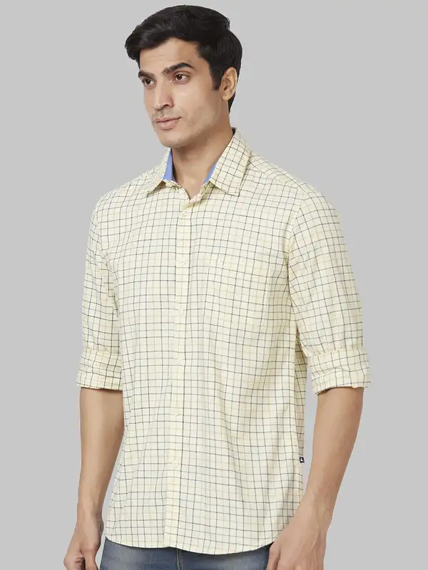 Men Yellow Slim Fit Checks Cotton Full Sleeve Shirts - Image 3