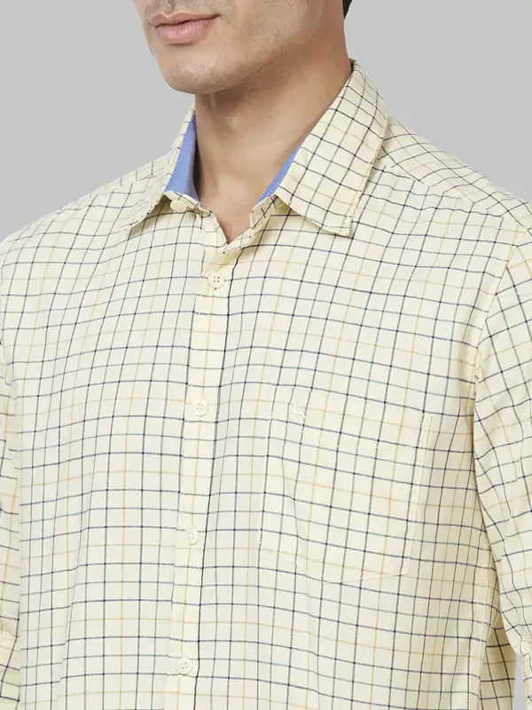 Men Yellow Slim Fit Checks Cotton Full Sleeve Shirts - Image 6
