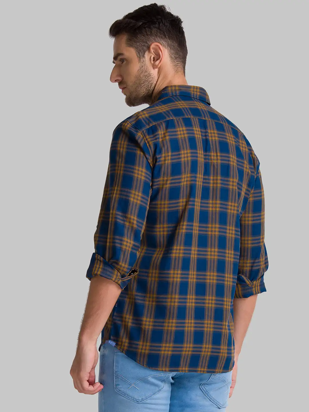 Men Yellow Slim Fit Checks Cotton Full Sleeve Shirts - Image 4