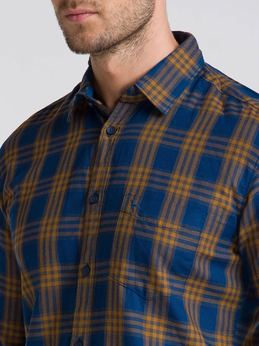 Men Yellow Slim Fit Checks Cotton Full Sleeve Shirts - Image 6