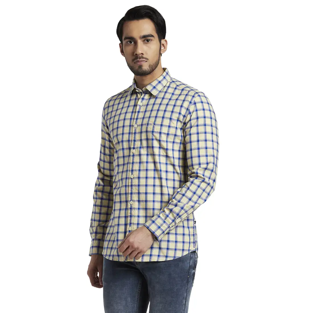 Men Yellow Slim Fit Checks Cotton Full Sleeve Shirts - Image 3