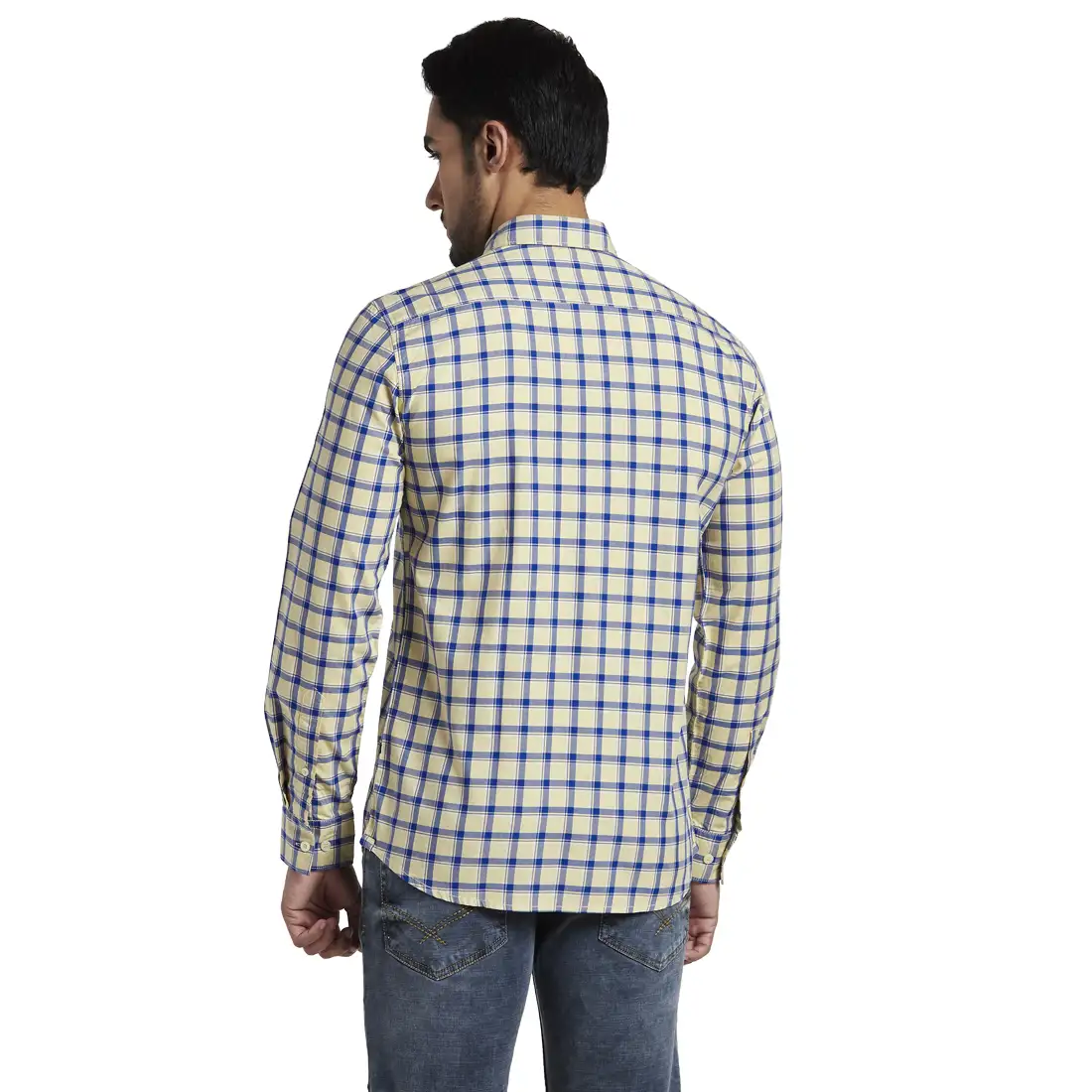 Men Yellow Slim Fit Checks Cotton Full Sleeve Shirts - Image 4