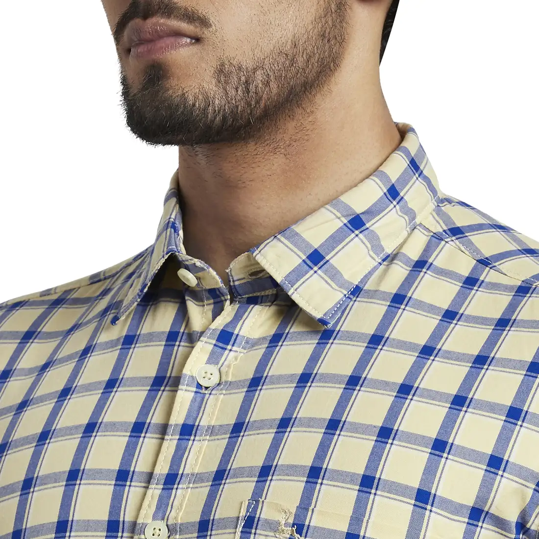 Men Yellow Slim Fit Checks Cotton Full Sleeve Shirts - Image 6