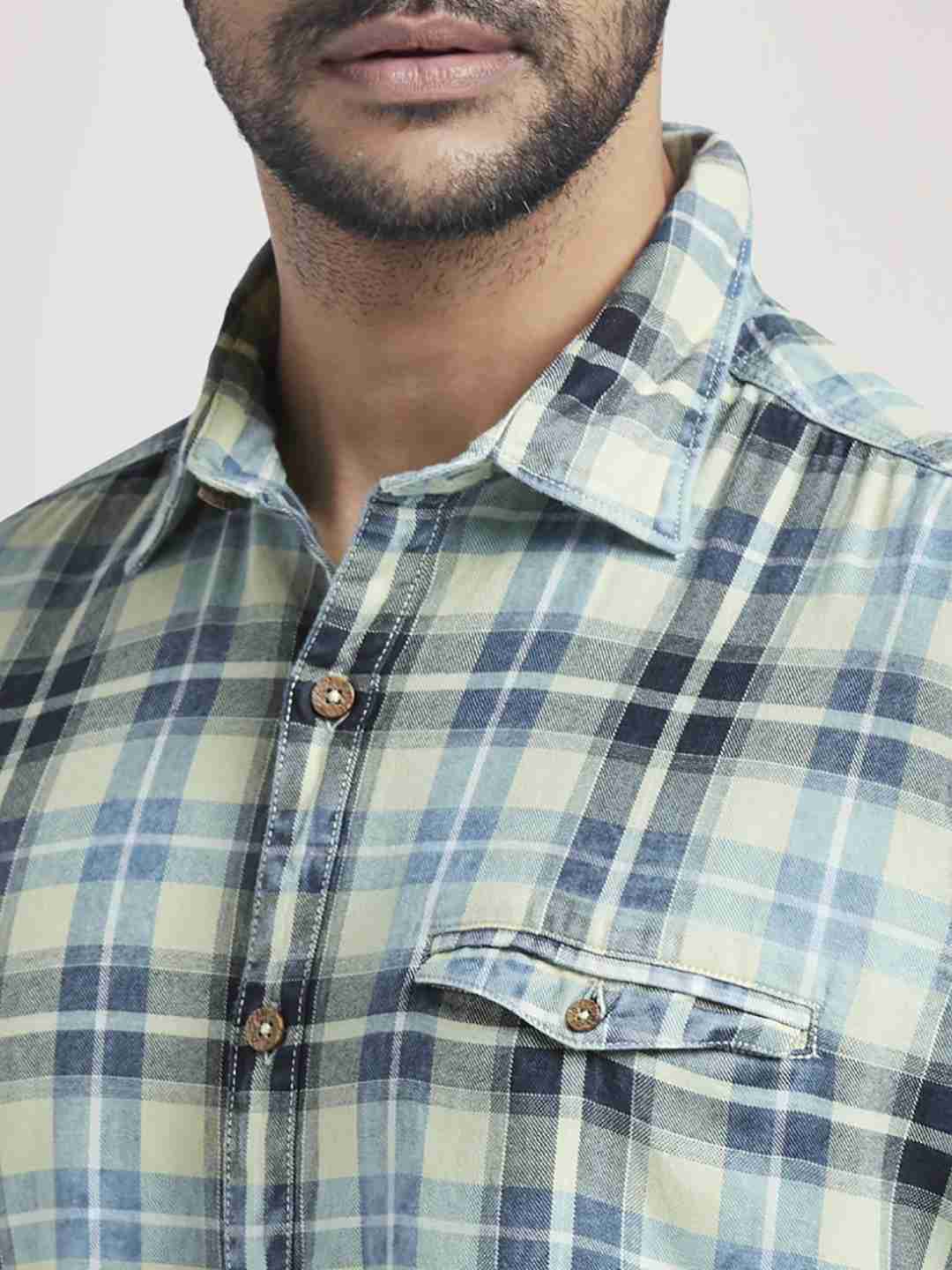 Men Yellow Slim Fit Checks Cotton Full Sleeve Shirts