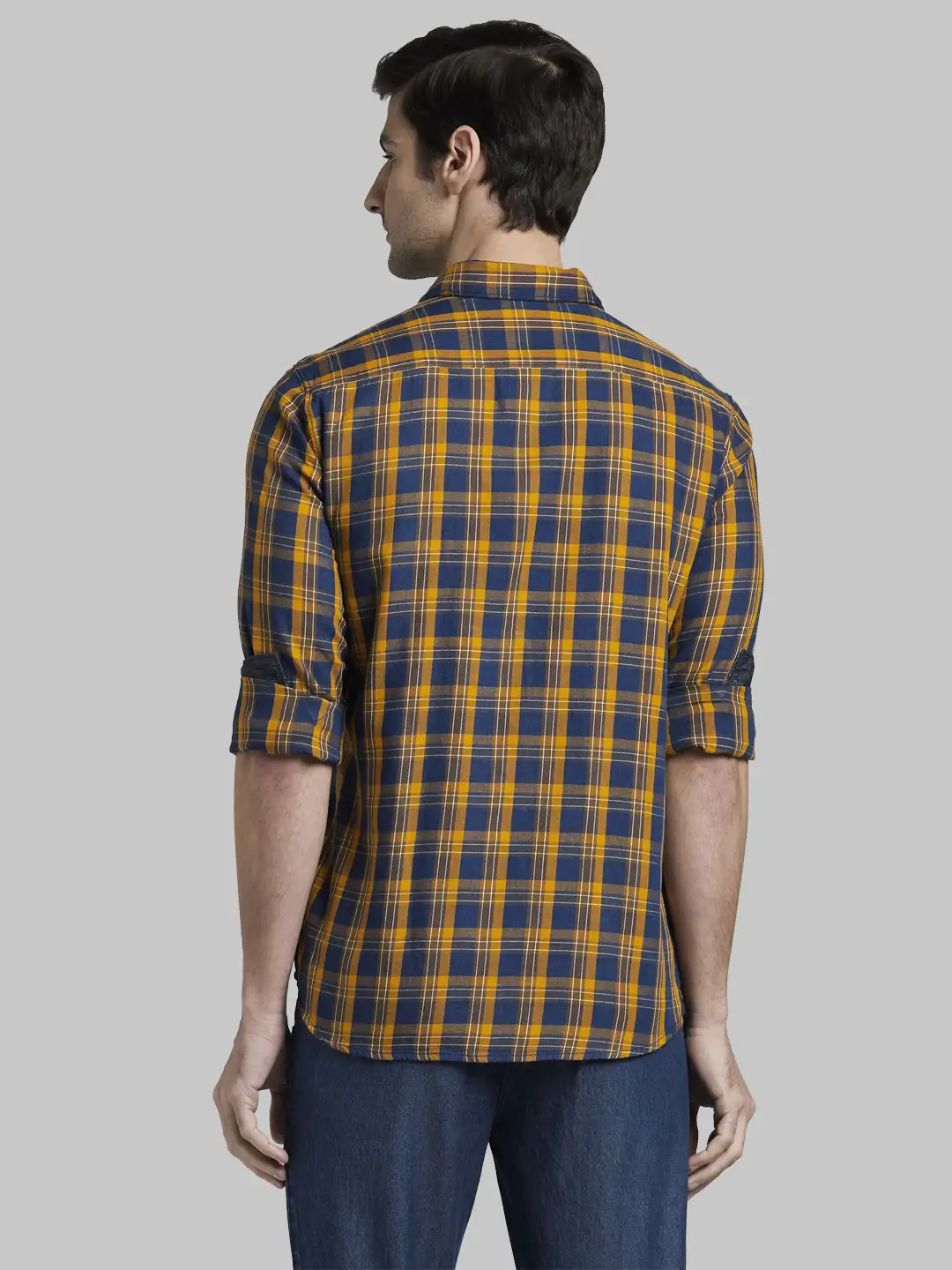 Men Yellow Slim Fit Checks Cotton Full Sleeve Shirts - Image 4
