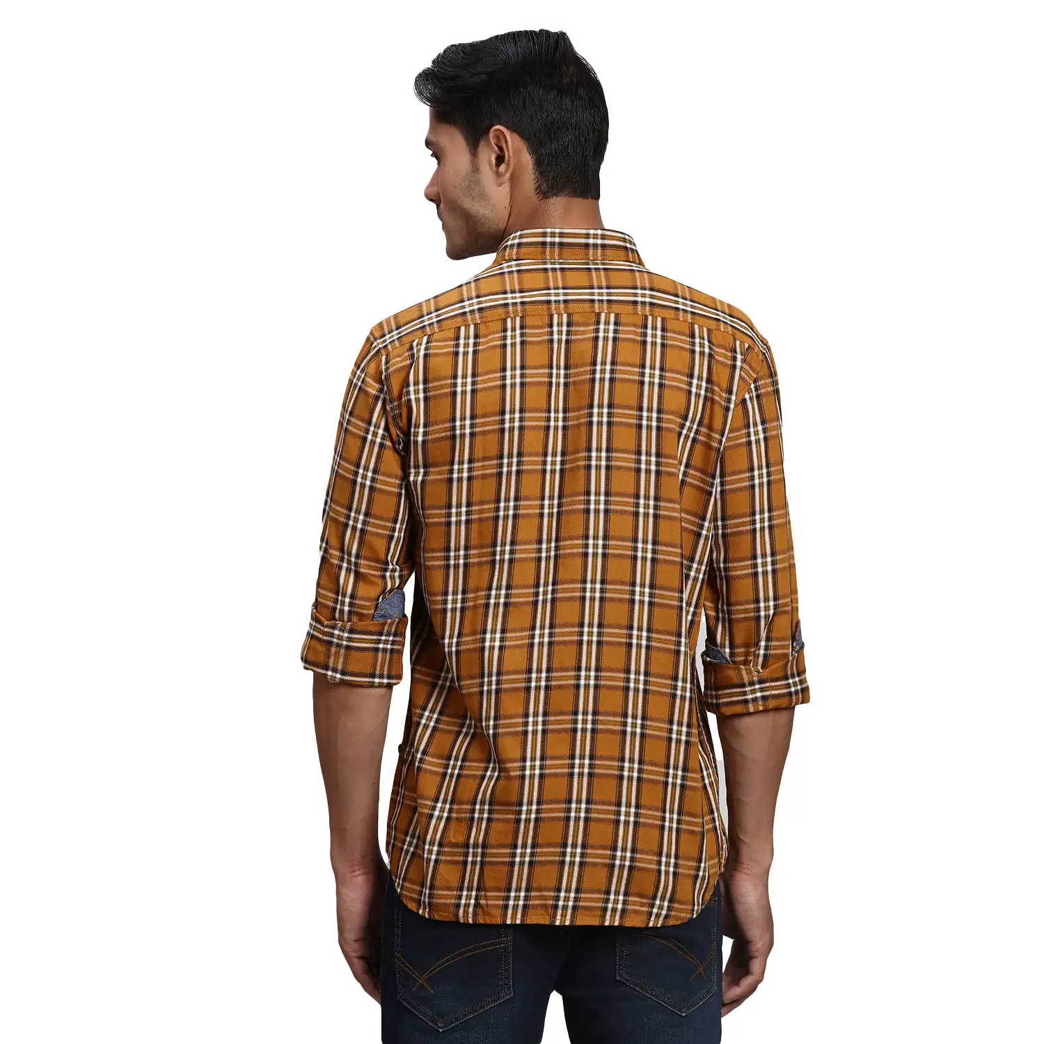 Men Yellow Slim Fit Checks Cotton Full Sleeve Shirts - Image 4
