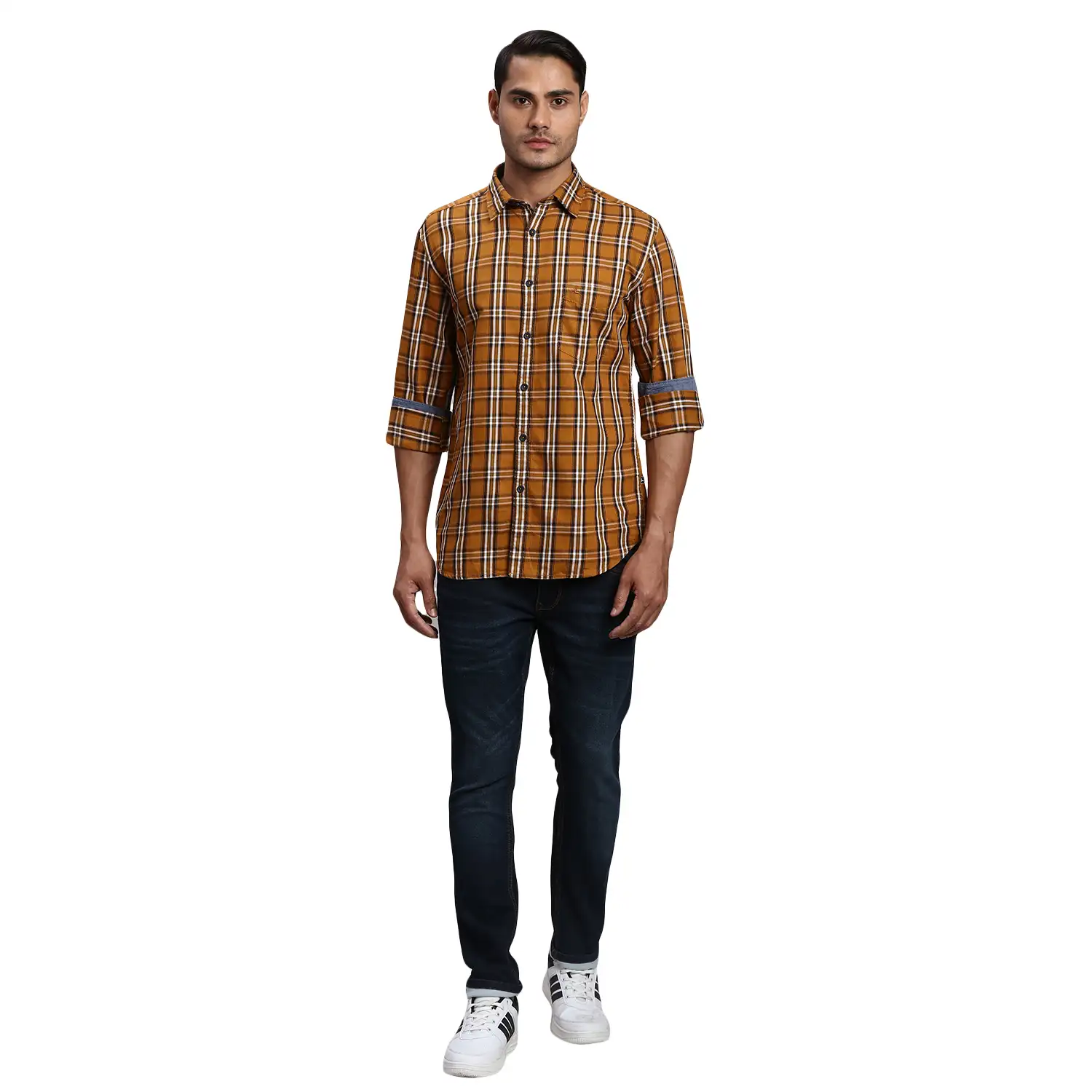 Men Yellow Slim Fit Checks Cotton Full Sleeve Shirts - Image 5