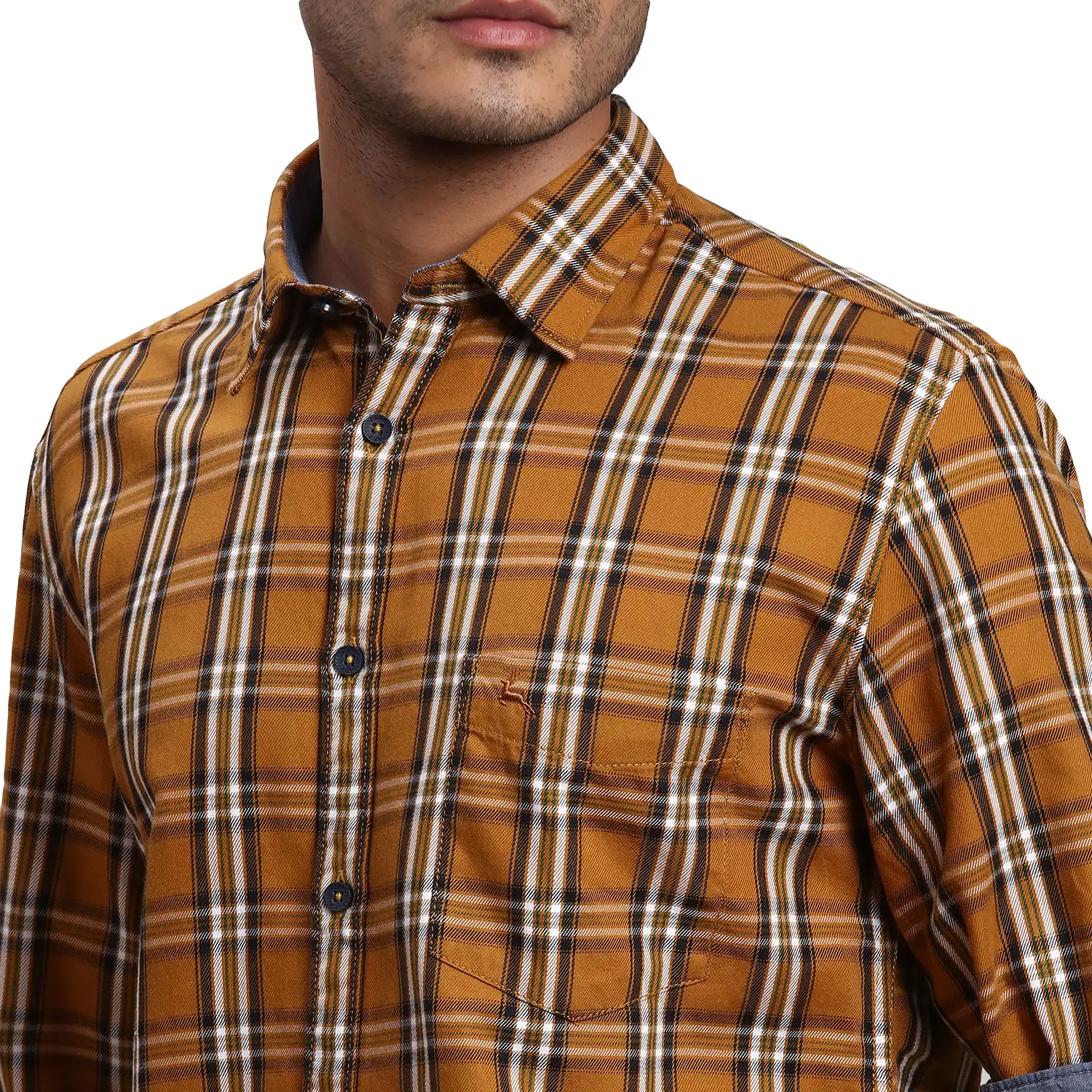 Men Yellow Slim Fit Checks Cotton Full Sleeve Shirts - Image 6