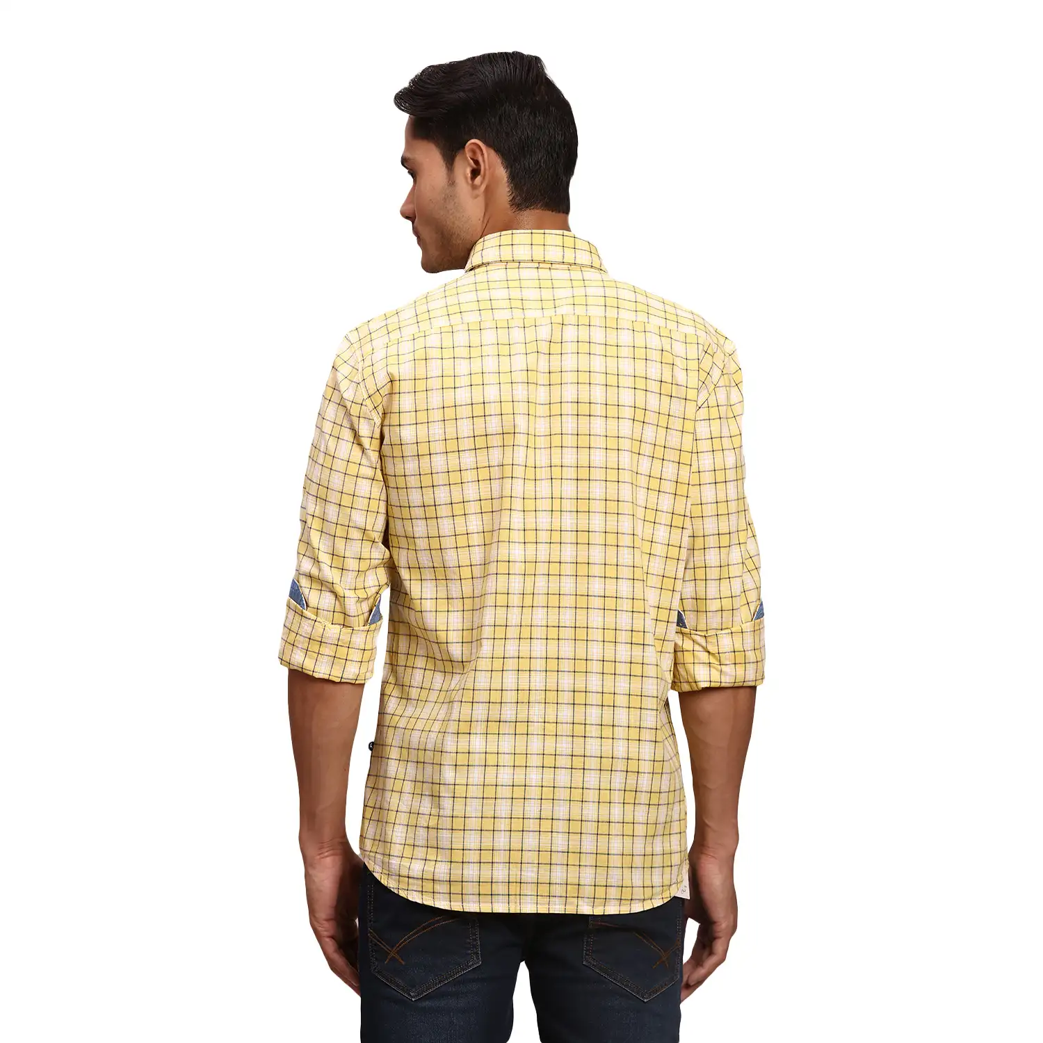 Men Yellow Slim Fit Checks Cotton Full Sleeve Shirts - Image 4