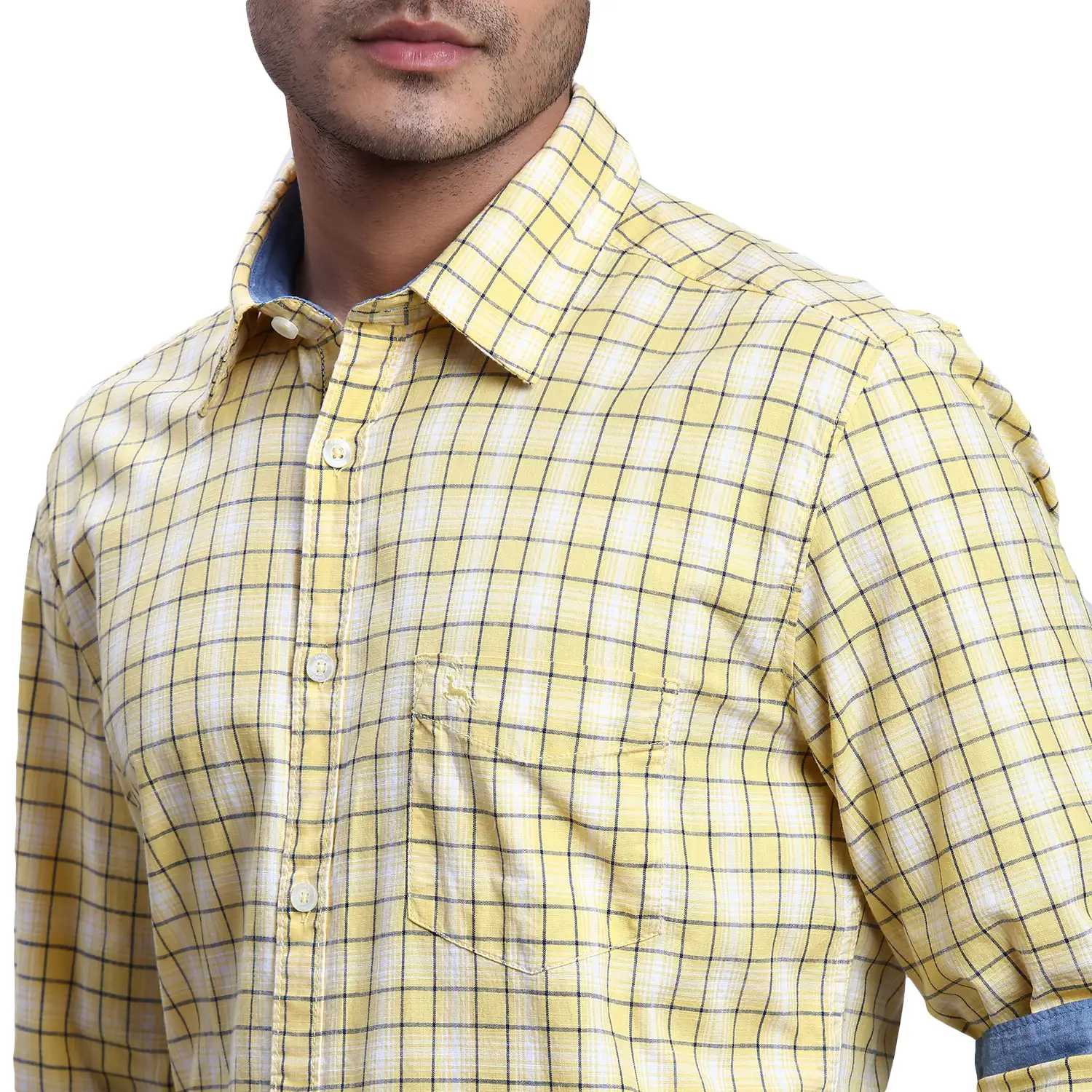 Men Yellow Slim Fit Checks Cotton Full Sleeve Shirts - Image 6