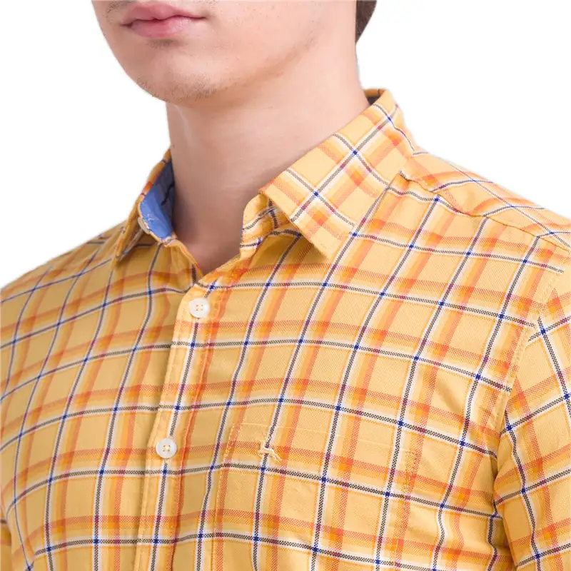 Men Yellow Slim Fit Checks Cotton Full Sleeve Shirts - Image 6